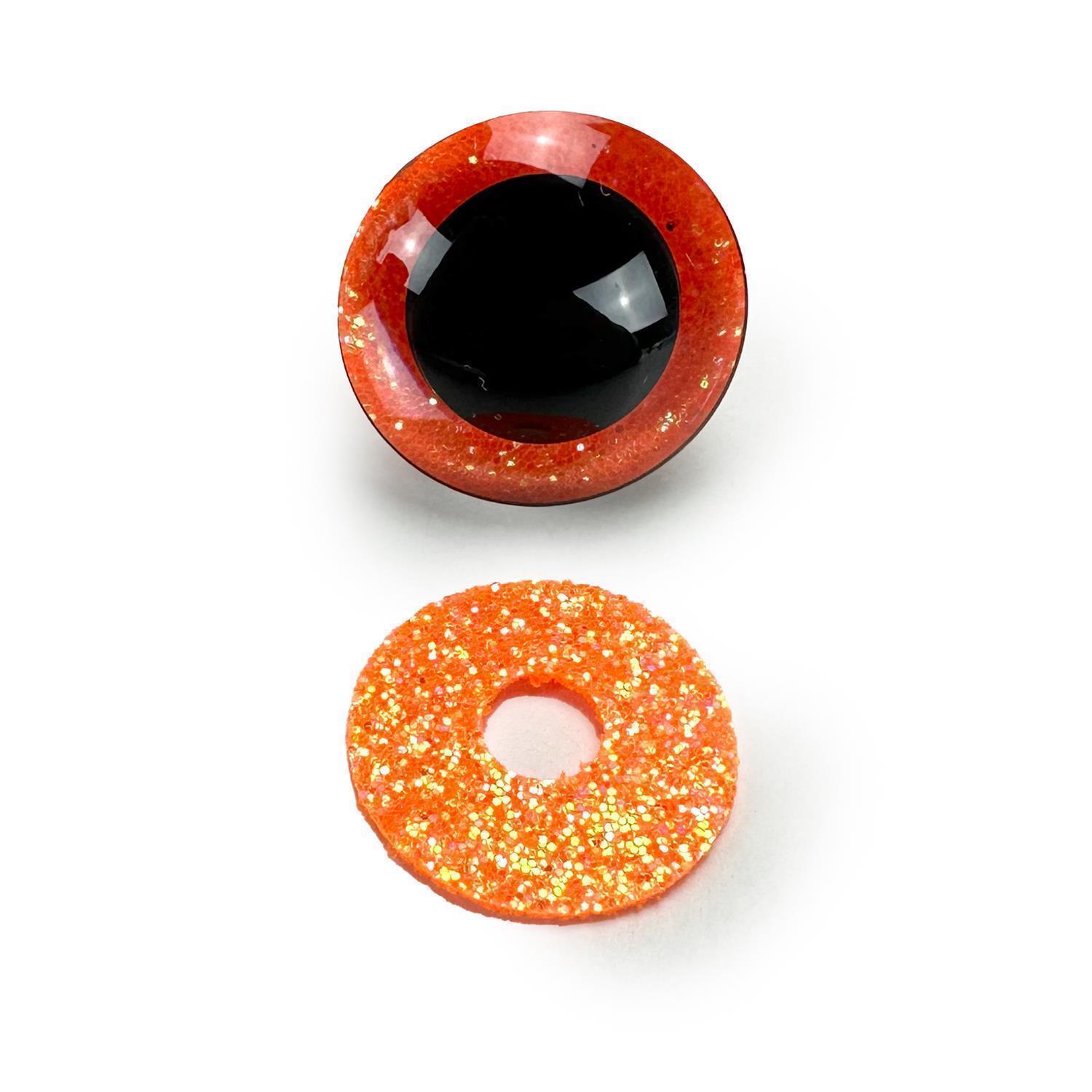 Sicherheitsaugen mit Glitter / Glitzer 12 mm orange