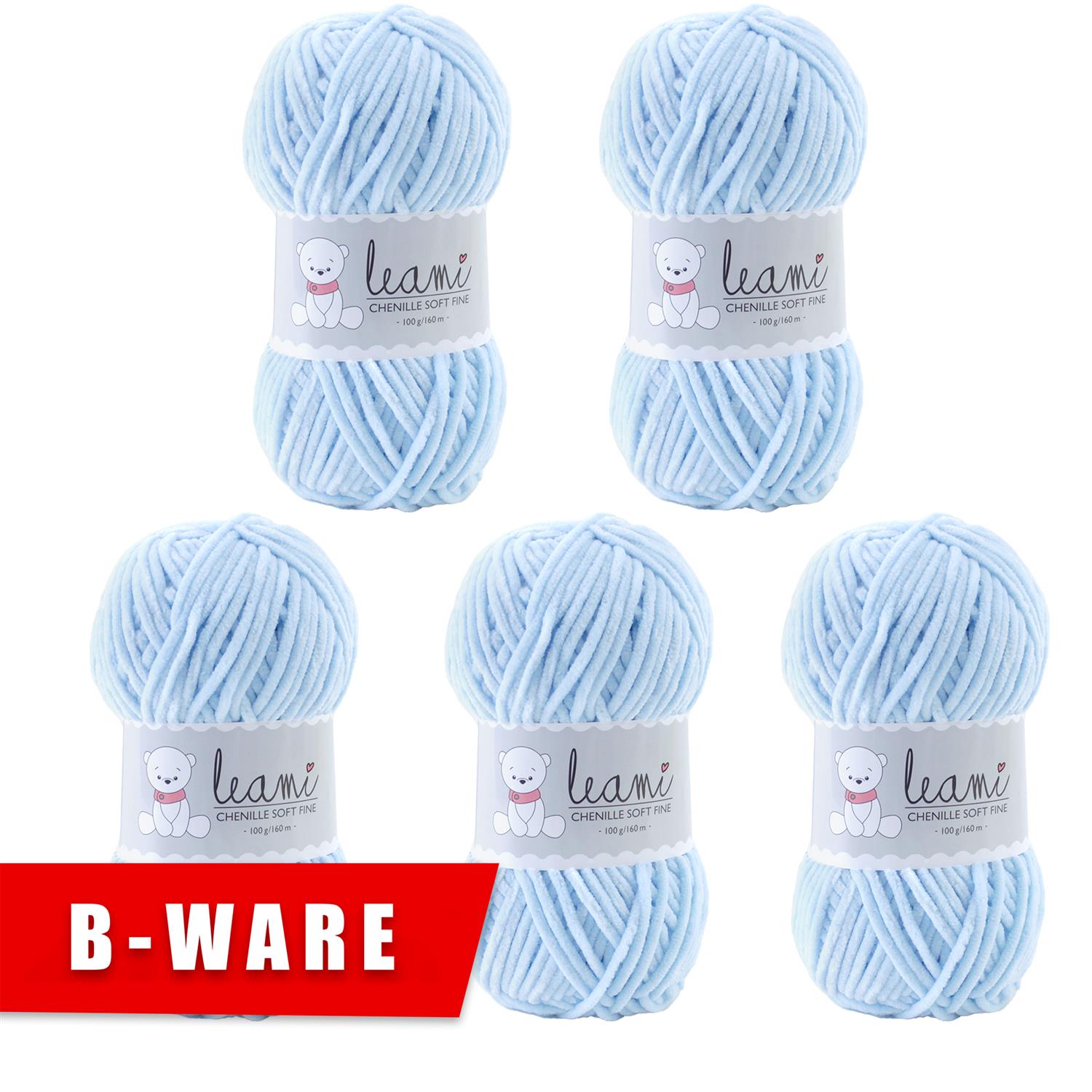 B-Ware - 5 Knäuel Chenille Wolle 100g/160m (bitte die Artikelbeschreibung lesen) babyblau 326