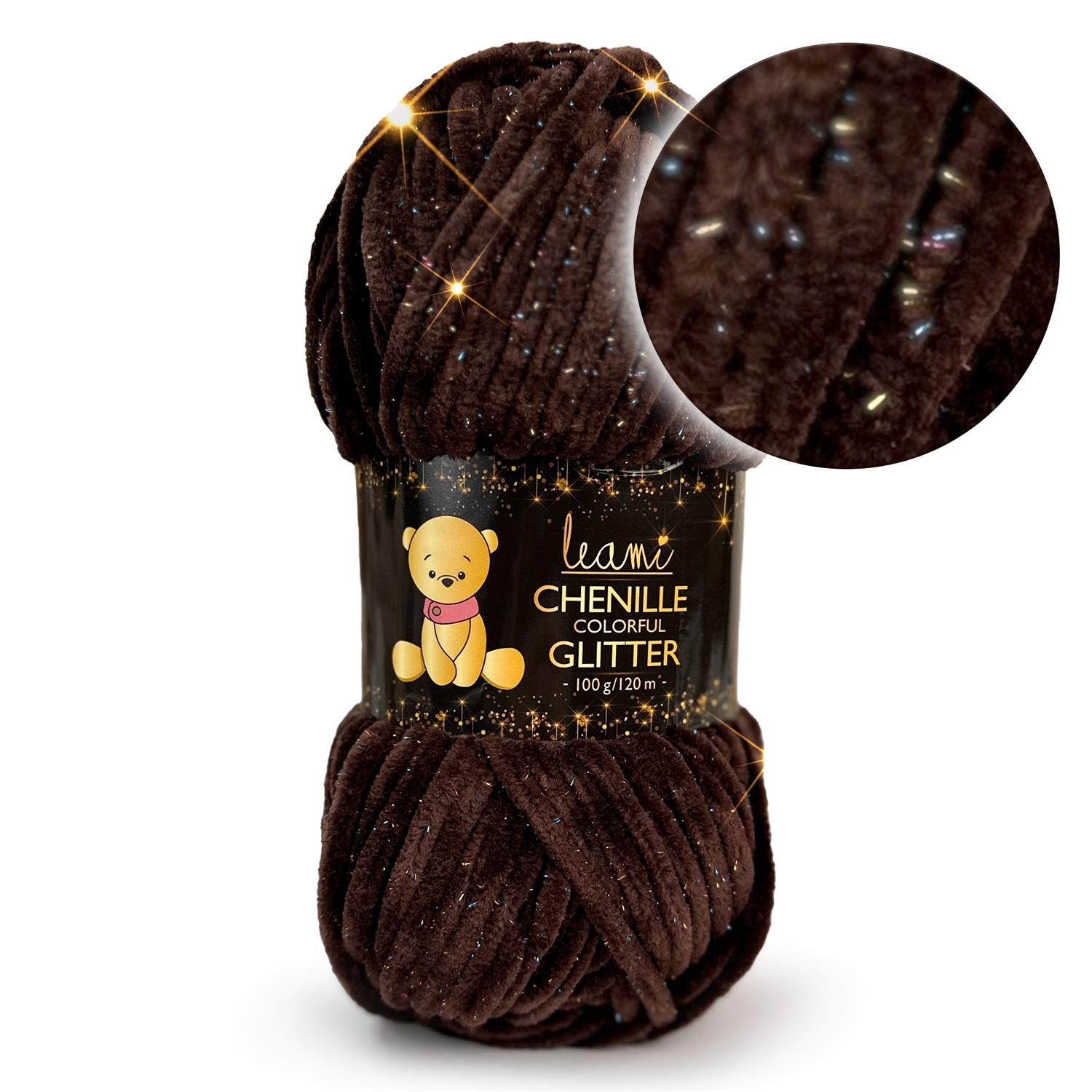 LEAMI Chenille Colorful Glitter (100g / 120m) 2191-04 schokobraun
