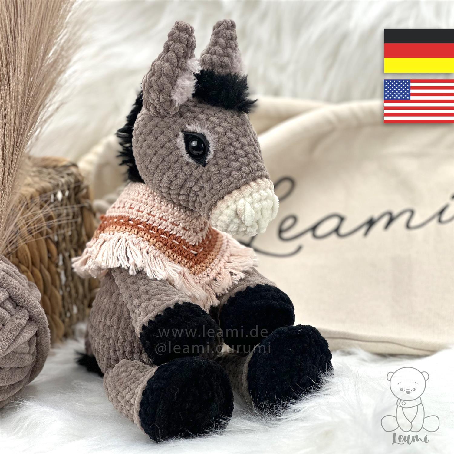 PDF + 4 Videos Häkelanleitung für den Esel Diddy von leami