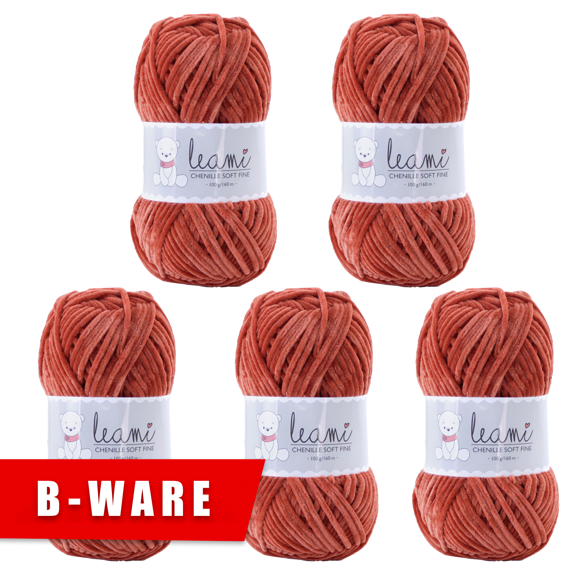 B-Ware - 5 Knäuel Chenille Wolle FINE 100g/160m (bitte die Artikelbeschreibung lesen) fuchs 318