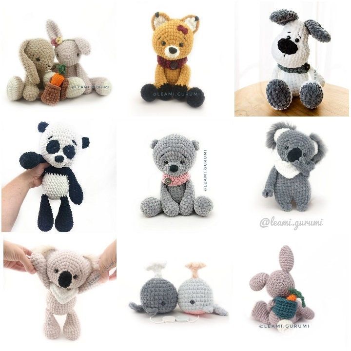 7 x PDF Häkelanleitung Hase, Teddy, Fuchs, Hund, Koala, Panda, Wal Willy von leami