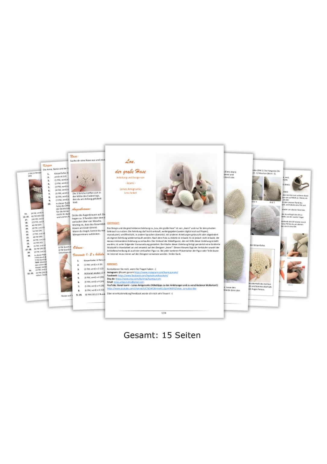 2 x PDF Häkelanleitung für den Hase Lou und den Teddy Micha IN GROSS von leami,