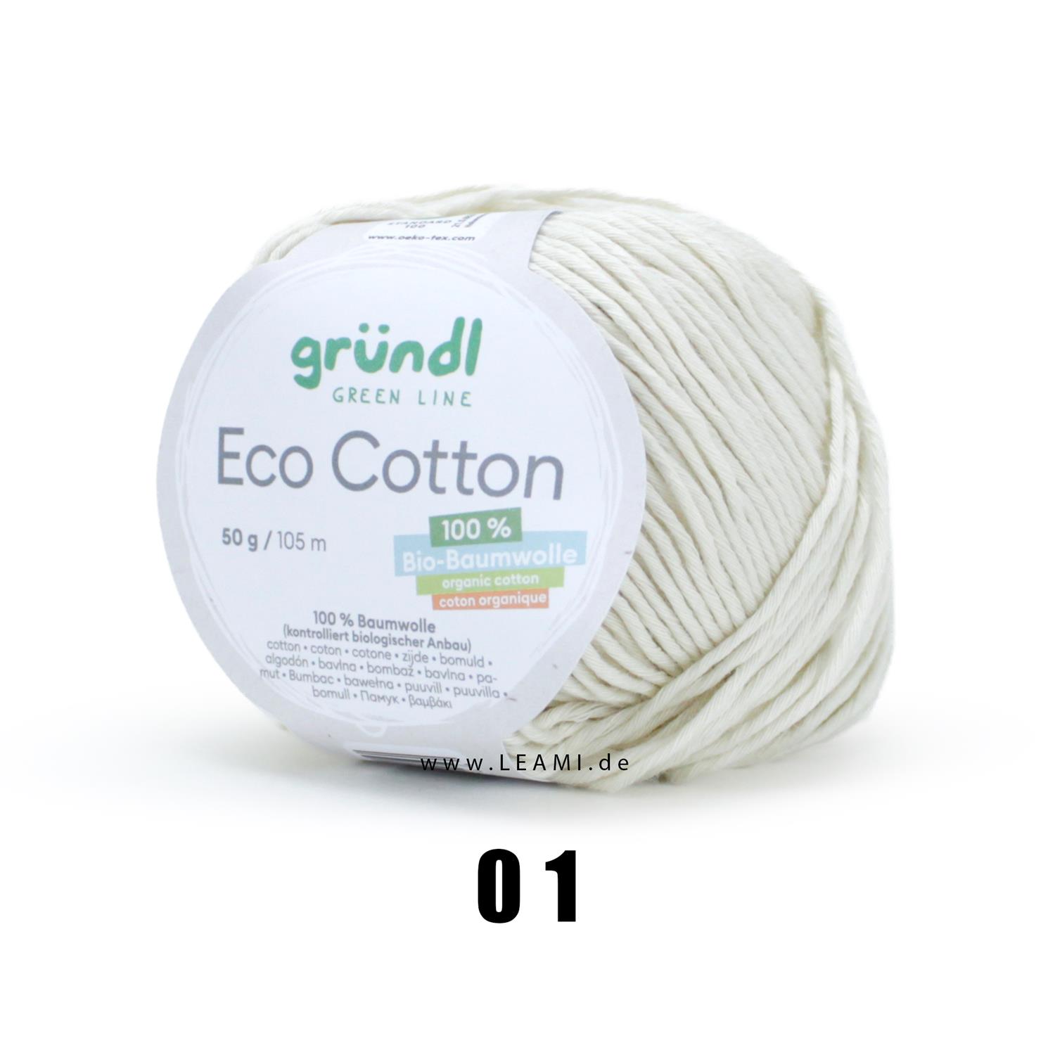 Gründl Eco Cotton (50g/105m) 100% Baumwolle 01 naturweiß