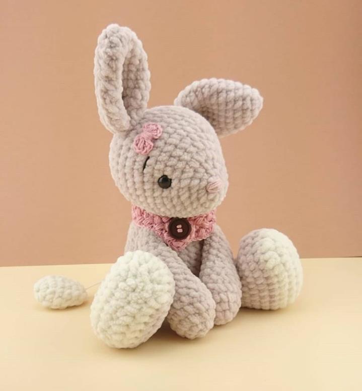 Häkelset Hase Lou Chenille Beige - 28cm Ohne Korb/Möhre, DIY Paket, OHNE Anleitung