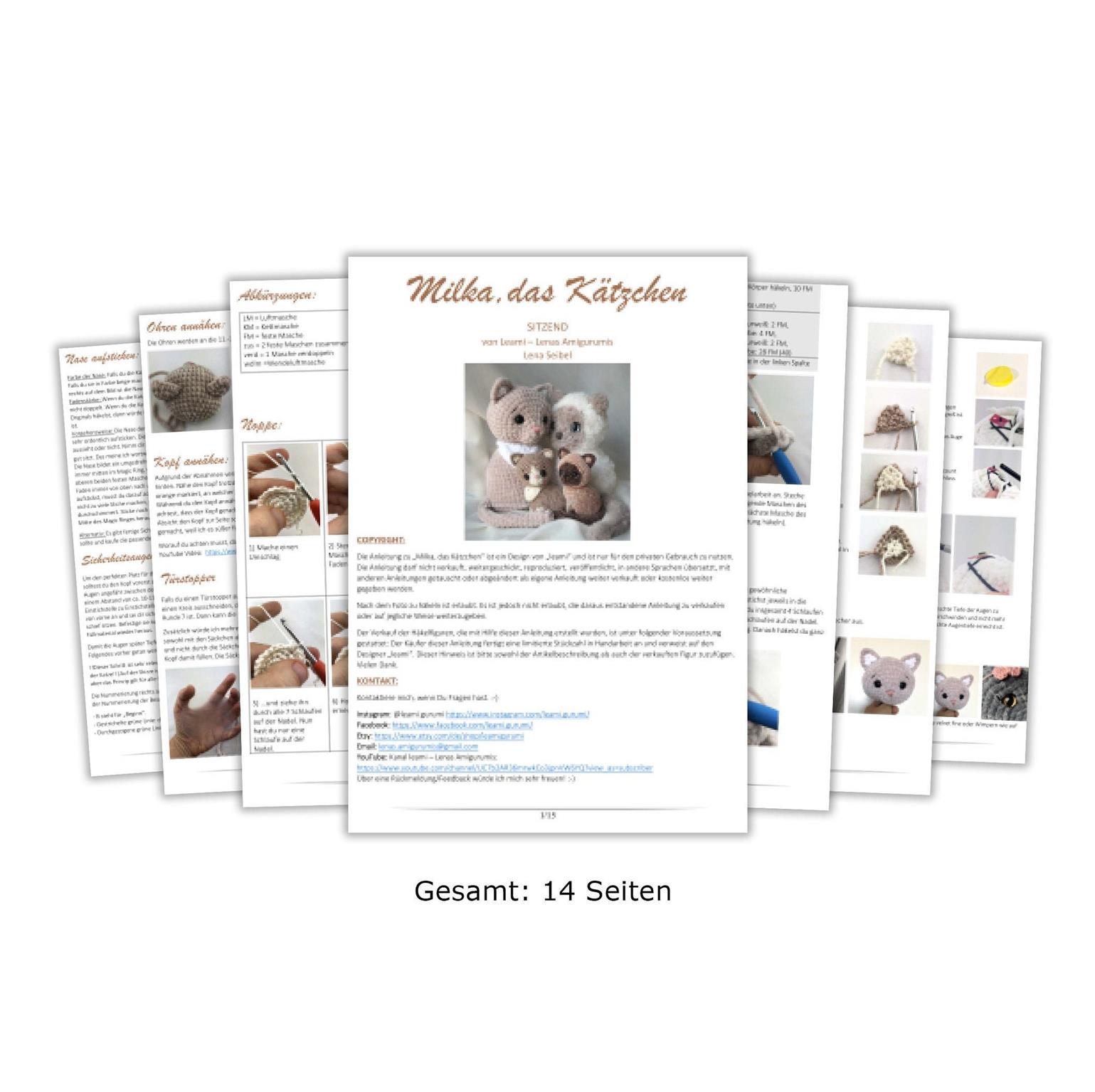 PDF Häkelanleitung für die Katze Milka (sitzend, auch als Türstopper) von leami