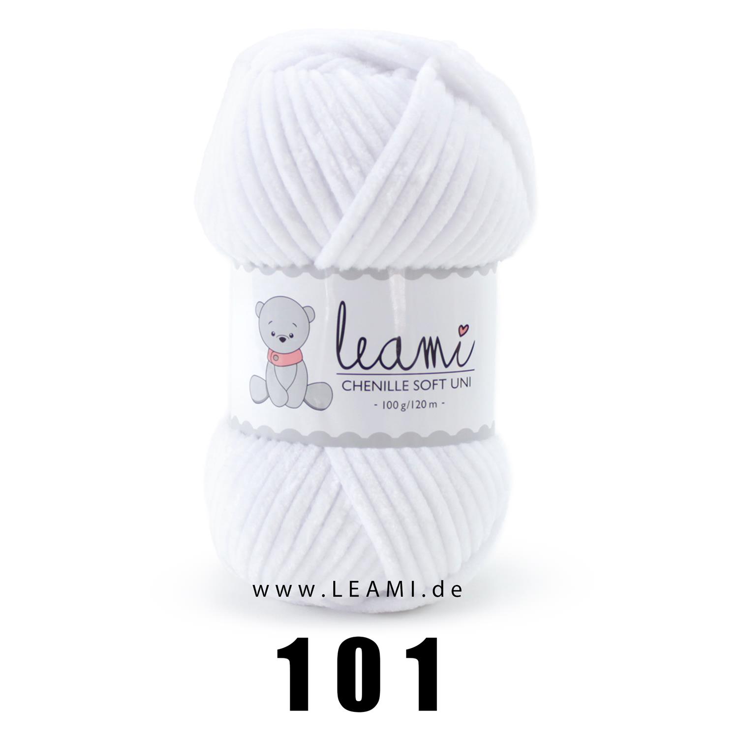 LEAMI Chenille Soft UNI, 101 weiß, zertifiziert