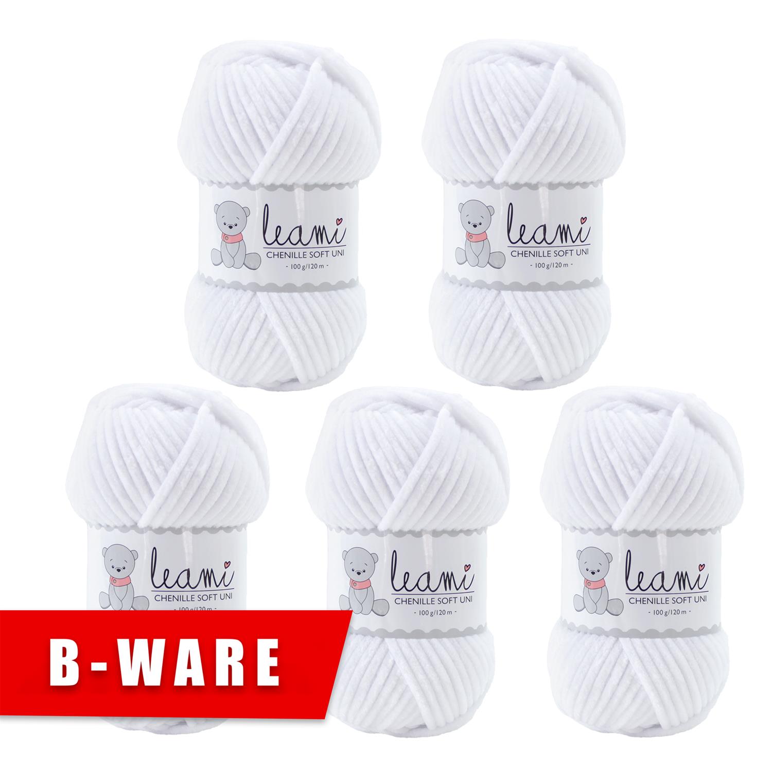 B-Ware - 5 Knäuel Chenille Wolle 100g/120m (bitte die Artikelbeschreibung lesen) weiß 101