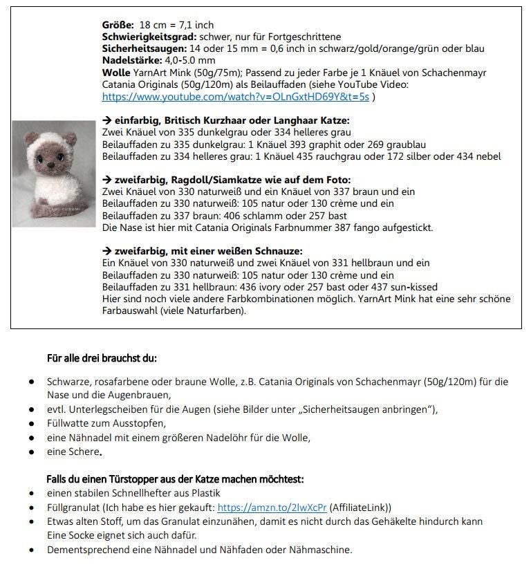 PDF Häkelanleitung für die Katze Milka (sitzend, auch als Türstopper) von leami