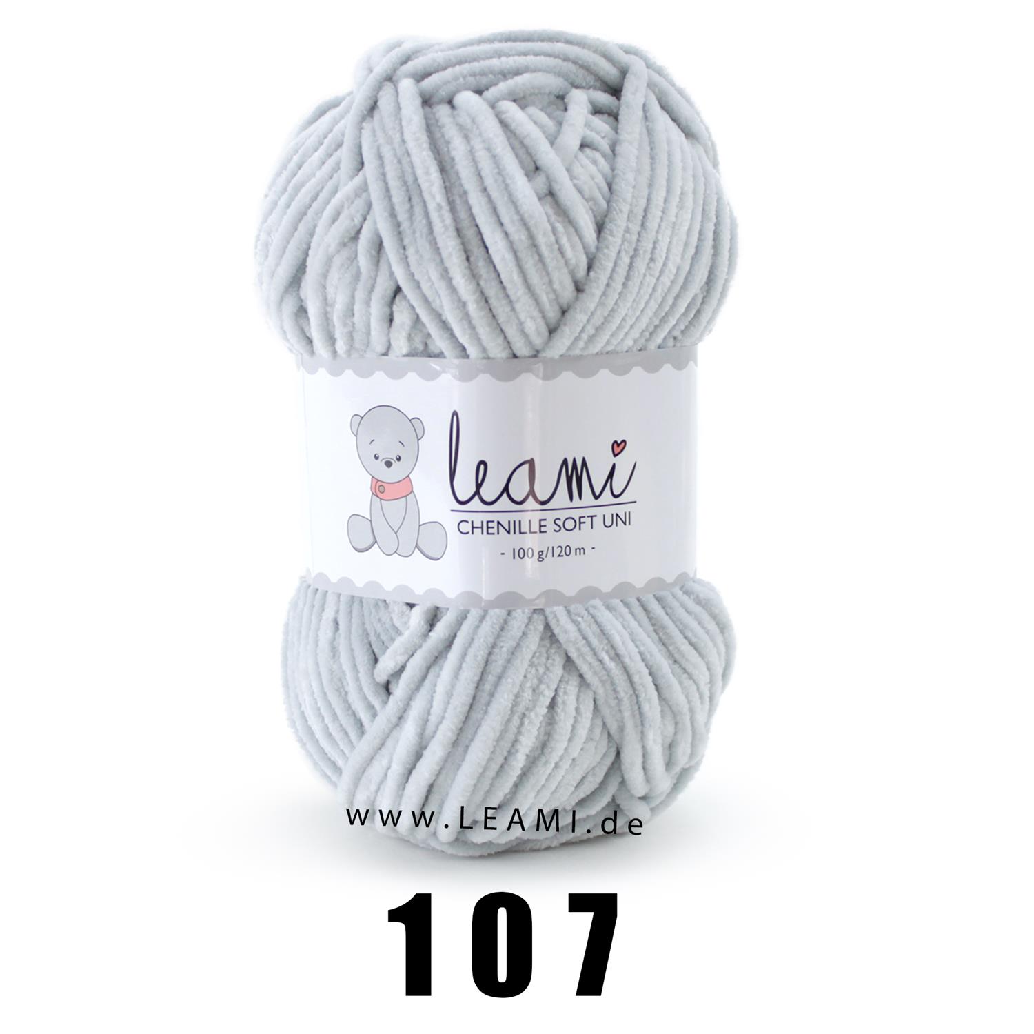 LEAMI Chenille Soft UNI, 107 hellgrau, zertifiziert
